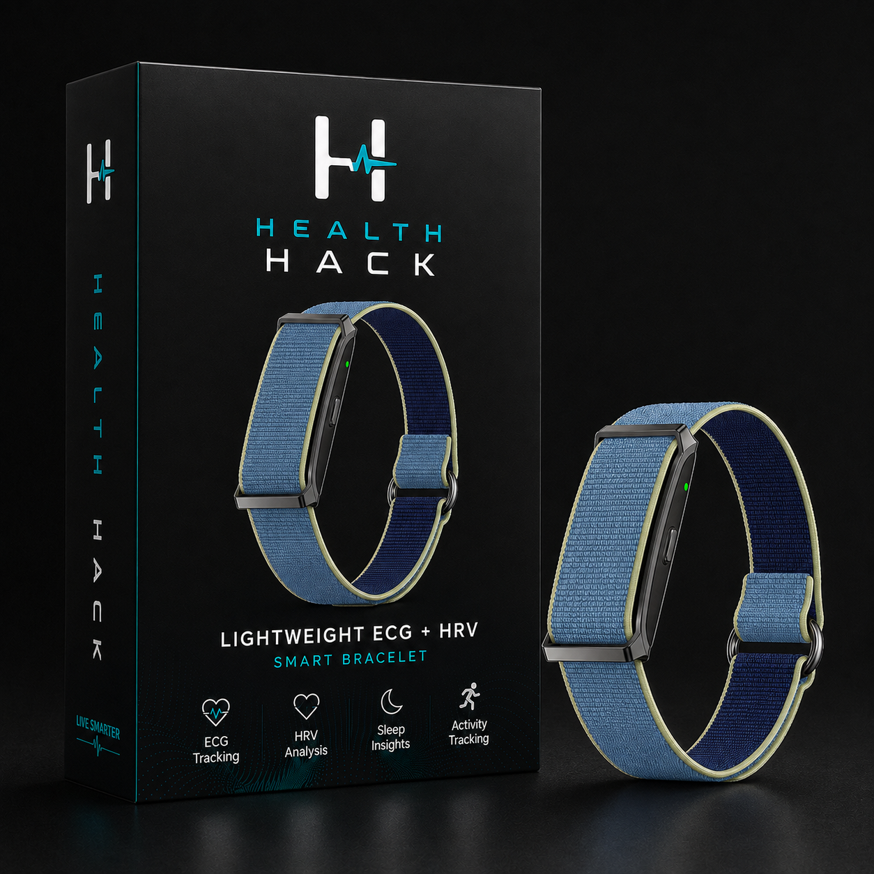 Health Hack Ridge Band in slate blue with a metal top frame and gold hardware
