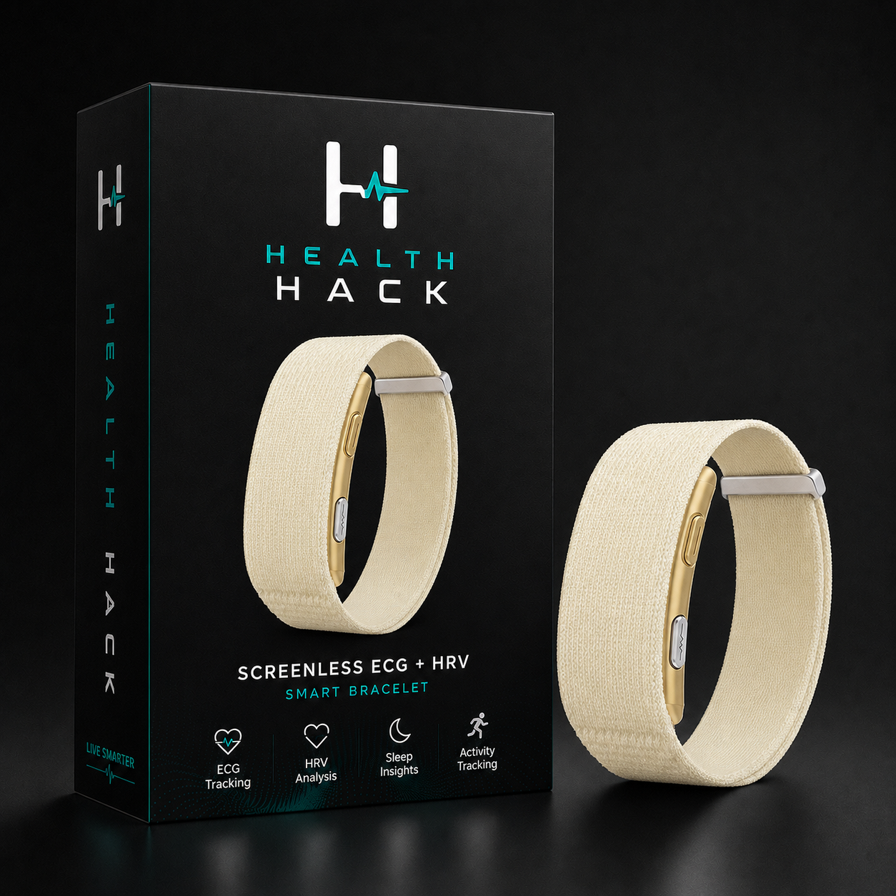 Health Hack Ridge Band in bone with a metal top frame and gold hardware