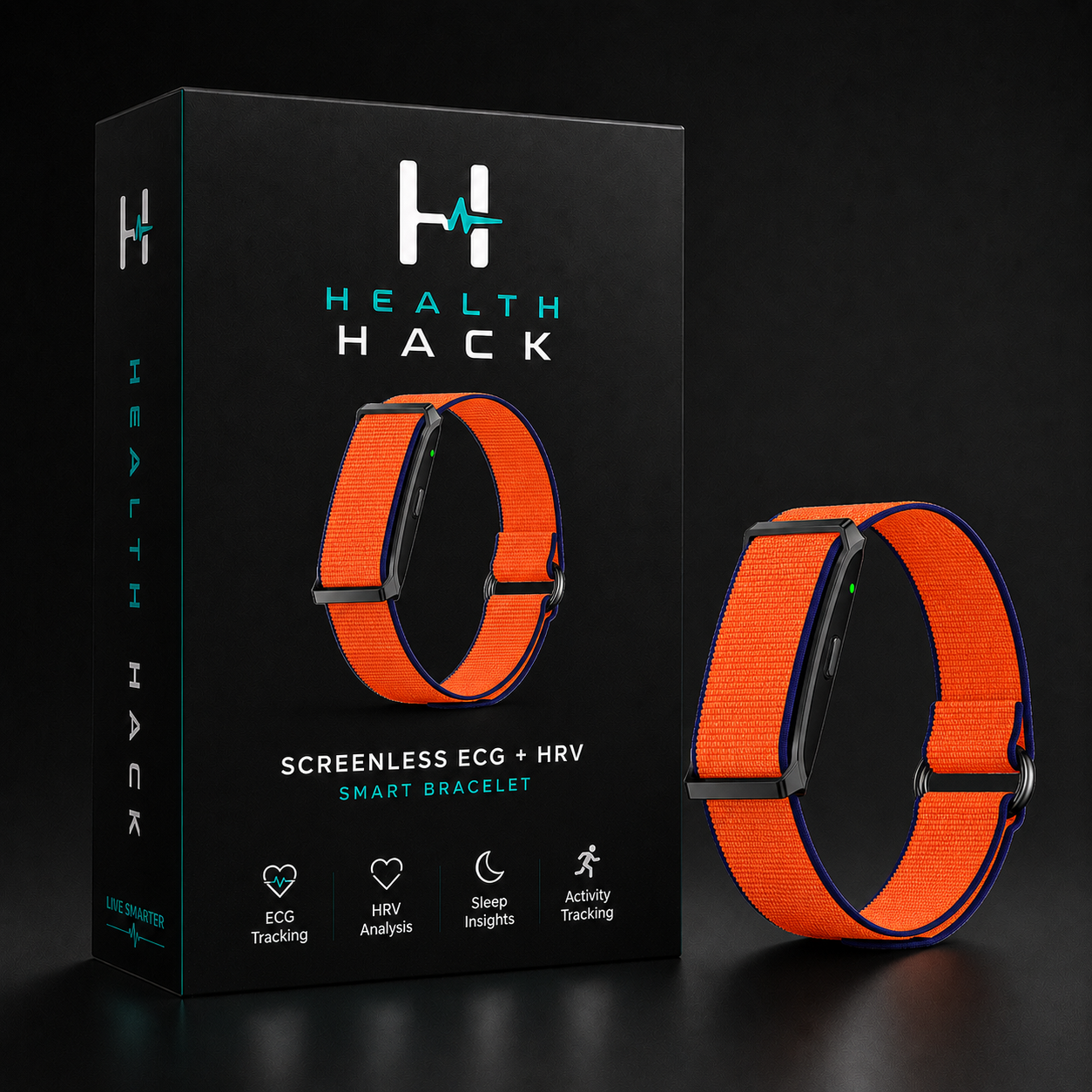Health Hack Ridge Band in ember orange with a metal top frame